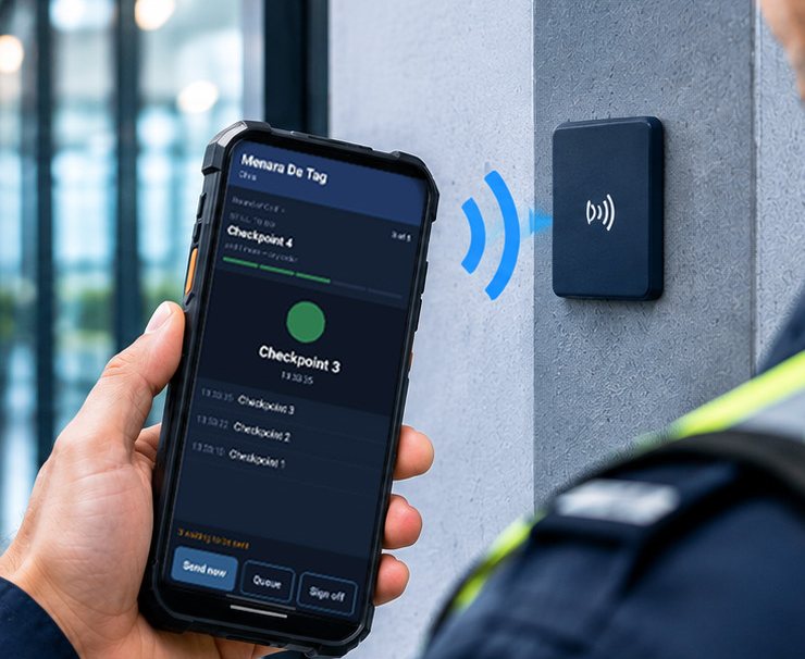 A phone held against an NFC tag on a wall